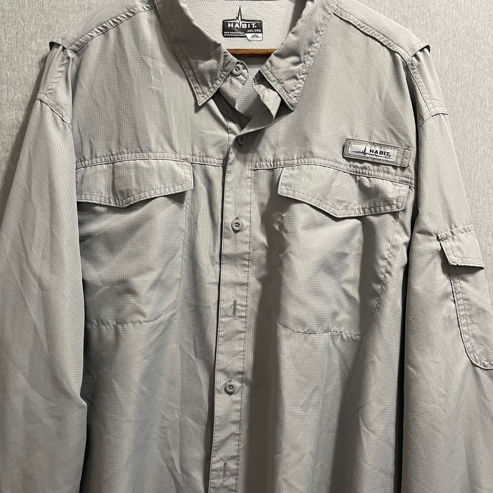Habit Fishing Shirt 2XL Gray Solar-Factor UPF 40+ Vented Long Sleeve Gorpcore - Picture 9 of 9
